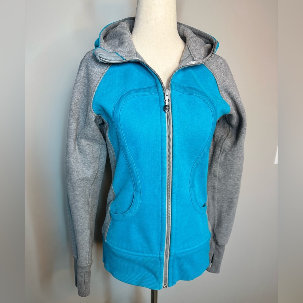 Sz 6 Lululemon Athletica Oasis scuba hoodie teal heathered grey sweatshirt